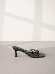 Black Signature Leather Toe Post Mule Heels - Image 2 of 6