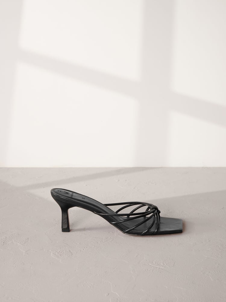 Black Signature Leather Toe Post Mule Heels - Image 2 of 6