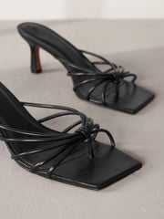 Black Signature Leather Toe Post Mule Heels - Image 3 of 6