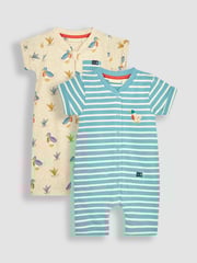 JoJo Maman Bébé Natural Duck & Stripe 2-Pack Rompers - Image 1 of 6
