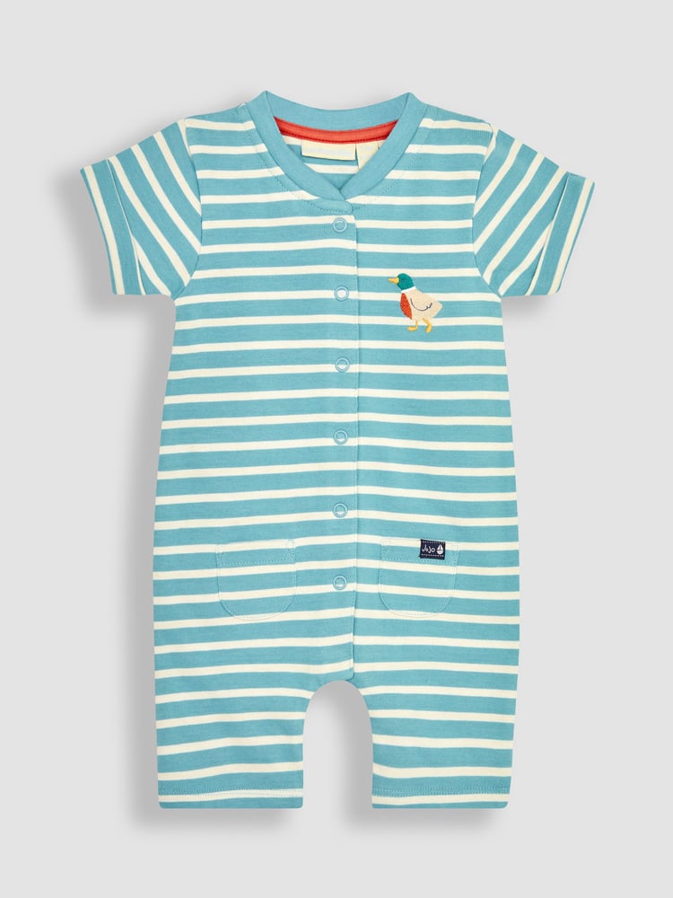 JoJo Maman Bébé Natural Duck & Stripe 2-Pack Rompers - Image 2 of 6