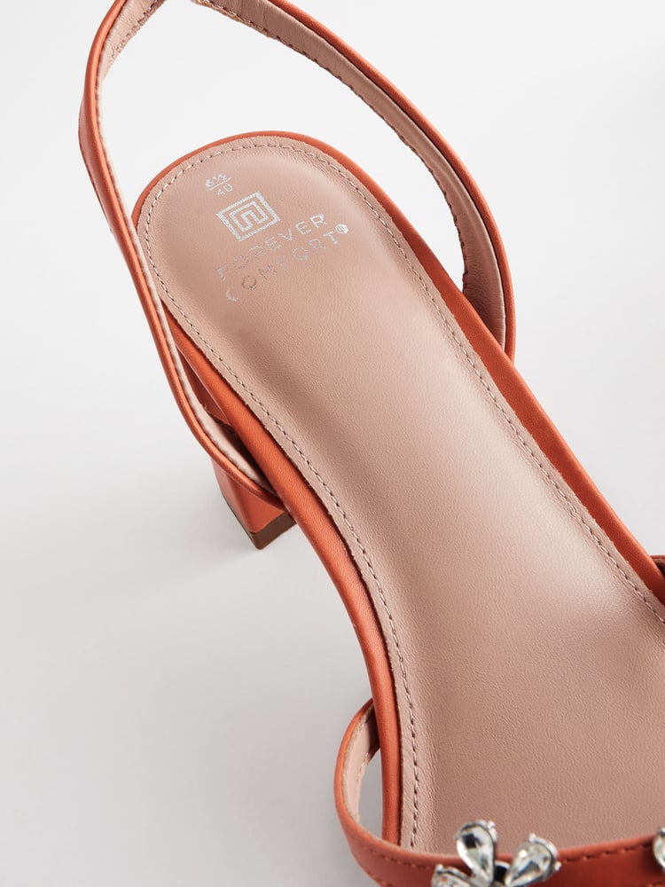Orange Forever Comfort® Jewel Flowers Block Heel Sandals - Image 11 of 11