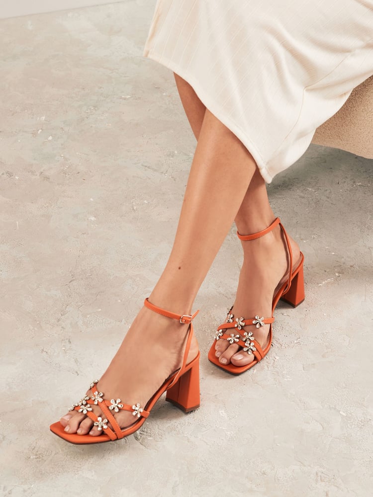 Orange Forever Comfort® Jewel Flowers Block Heel Sandals - Image 2 of 11