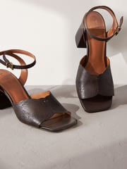 Chocolate Brown Signature Leather Butterfly Block Heel Sandals - Image 8 of 8