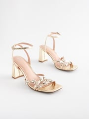 Gold Forever Comfort® Jewel Flowers Block Heel Sandals - Image 3 of 9
