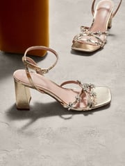 Gold Forever Comfort® Jewel Flowers Block Heel Sandals - Image 4 of 9