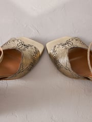 Gold Signature Leather Butterfly Block Heel Sandals - Image 4 of 6
