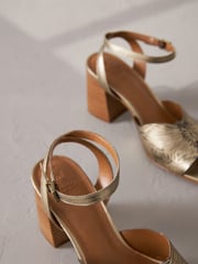 Gold Signature Leather Butterfly Block Heel Sandals - Image 5 of 6