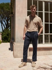 Navy Blue Regular Fit Textured Side Adjuster Trousers - Image 1 of 10