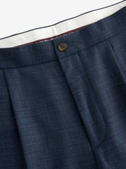 Navy Blue Regular Fit Textured Side Adjuster Trousers - Image 7 of 10