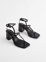 Black Forever Comfort® Toe Post Block Heel Sandals - Image 1 of 6
