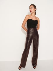 Rose Pink Sequin Wide Leg Trousers - Image 1 of 6