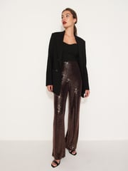 Rose Pink Sequin Wide Leg Trousers - Image 2 of 6
