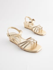 Gold Strappy Wedge Sandals - Image 1 of 5