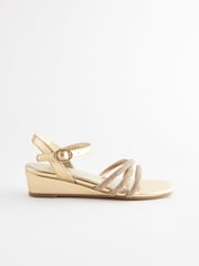 Gold Strappy Wedge Sandals - Image 2 of 5