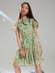 Lipsy Green Floral Sparkle Shift Occasion Dress (From 2-16yrs) - Image 1 of 4