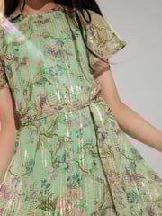 Lipsy Green Floral Sparkle Shift Occasion Dress (From 2-16yrs) - Image 3 of 4