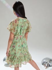 Lipsy Green Floral Sparkle Shift Occasion Dress (From 2-16yrs) - Image 4 of 4