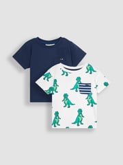 JoJo Maman Bébé White TRex 2-Pack Pocket T-Shirts - Image 1 of 4