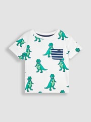 JoJo Maman Bébé White TRex 2-Pack Pocket T-Shirts - Image 3 of 4