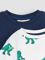 JoJo Maman Bébé White TRex 2-Pack Pocket T-Shirts - Image 4 of 4