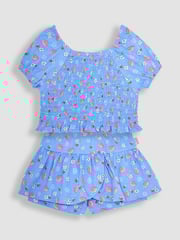 JoJo Maman Bébé Blue 2-Piece Strawberry & Bee Smocked Top & Skort Set - Image 1 of 4
