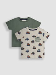JoJo Maman Bébé Natural Tractor 2-Pack Pocket T-Shirts - Image 1 of 1
