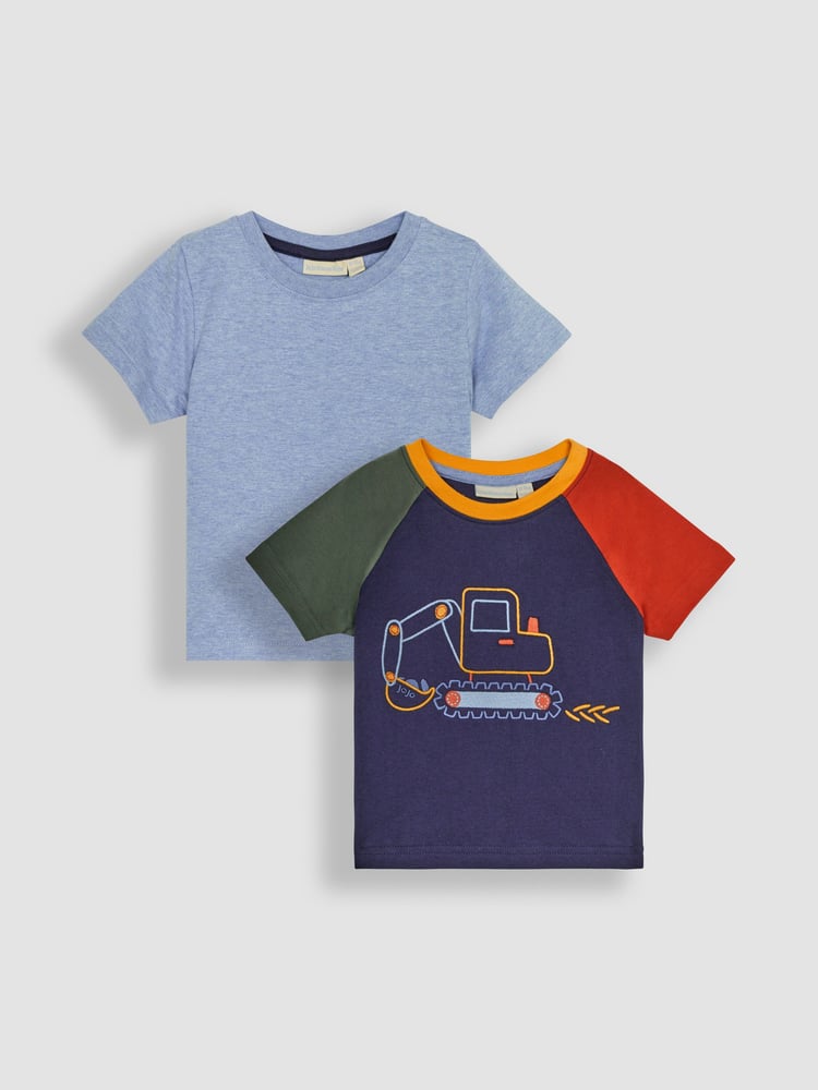 JoJo Maman Bébé Navy Digger 2-Pack Placement Print T-Shirts - Image 1 of 6
