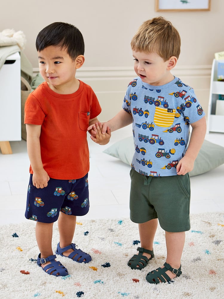 JoJo Maman Bébé Navy Blue Tractor 2-Pack Printed Shorts - Image 4 of 4