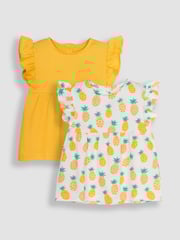 JoJo Maman Bébé Cream 2-Pack Pineapple & Frill Shoulder T-Shirts - Image 1 of 7