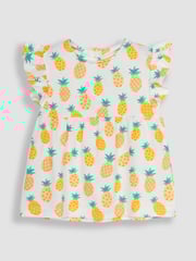 JoJo Maman Bébé Cream 2-Pack Pineapple & Frill Shoulder T-Shirts - Image 2 of 7