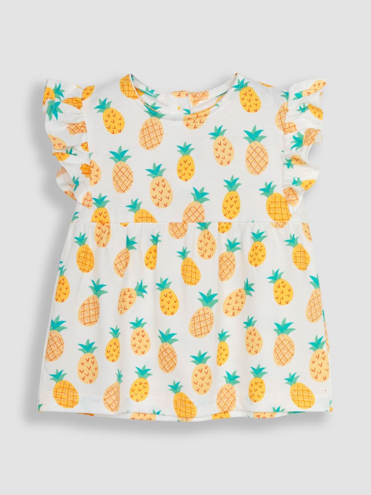 JoJo Maman Bébé Cream 2-Pack Pineapple & Frill Shoulder T-Shirts - Image 2 of 7