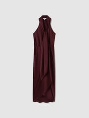 Reiss Burgundy Tayla Satin Wrap Front Midi Dress - Image 2 of 5
