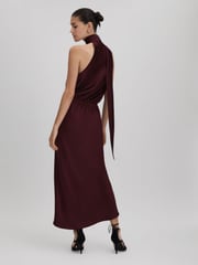 Reiss Burgundy Tayla Satin Wrap Front Midi Dress - Image 4 of 5