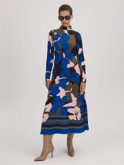 Florere Printed Zip Cuff Midi Dress - Image 1 of 7