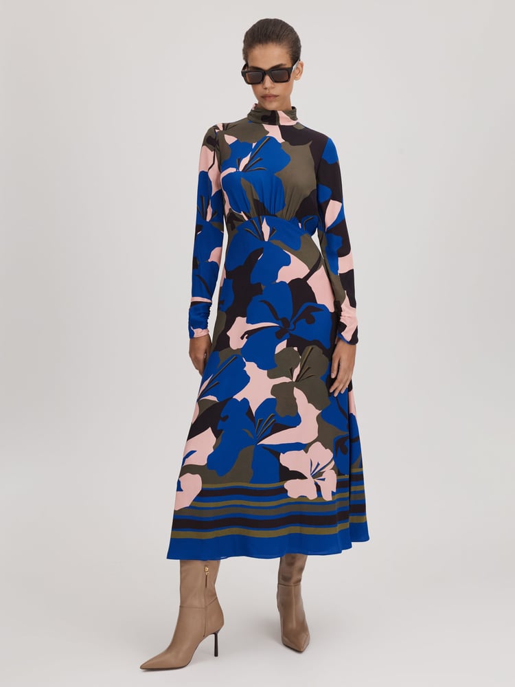Florere Printed Zip Cuff Midi Dress - Image 1 of 7