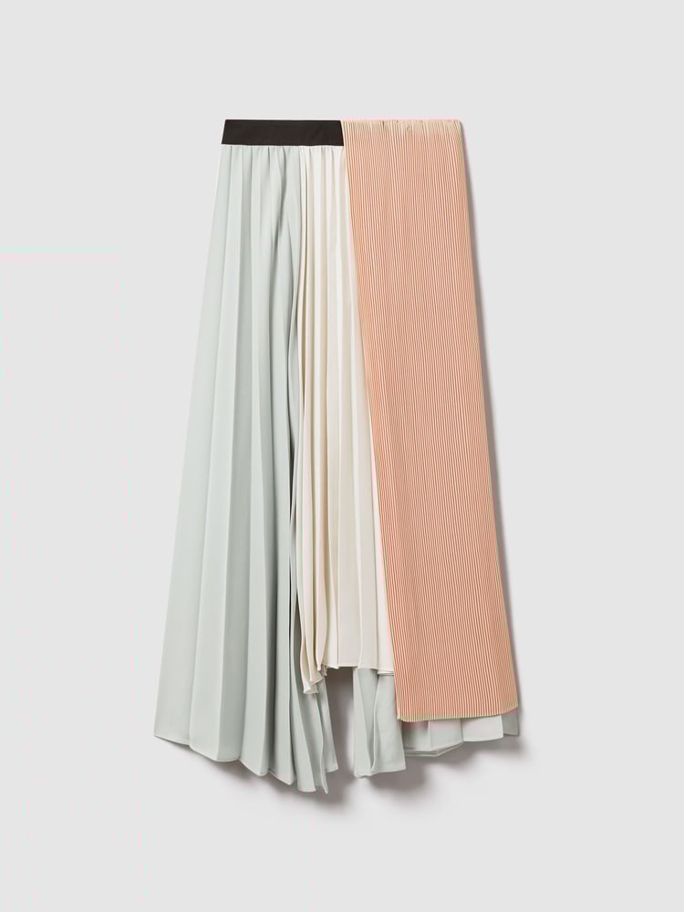 Reiss Pink/Cream Maddie Pleated Asymmetric Midi Skirt - Image 2 of 6