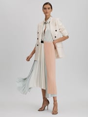 Reiss Pink/Cream Maddie Pleated Asymmetric Midi Skirt - Image 3 of 6