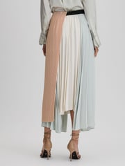 Reiss Pink/Cream Maddie Pleated Asymmetric Midi Skirt - Image 5 of 6