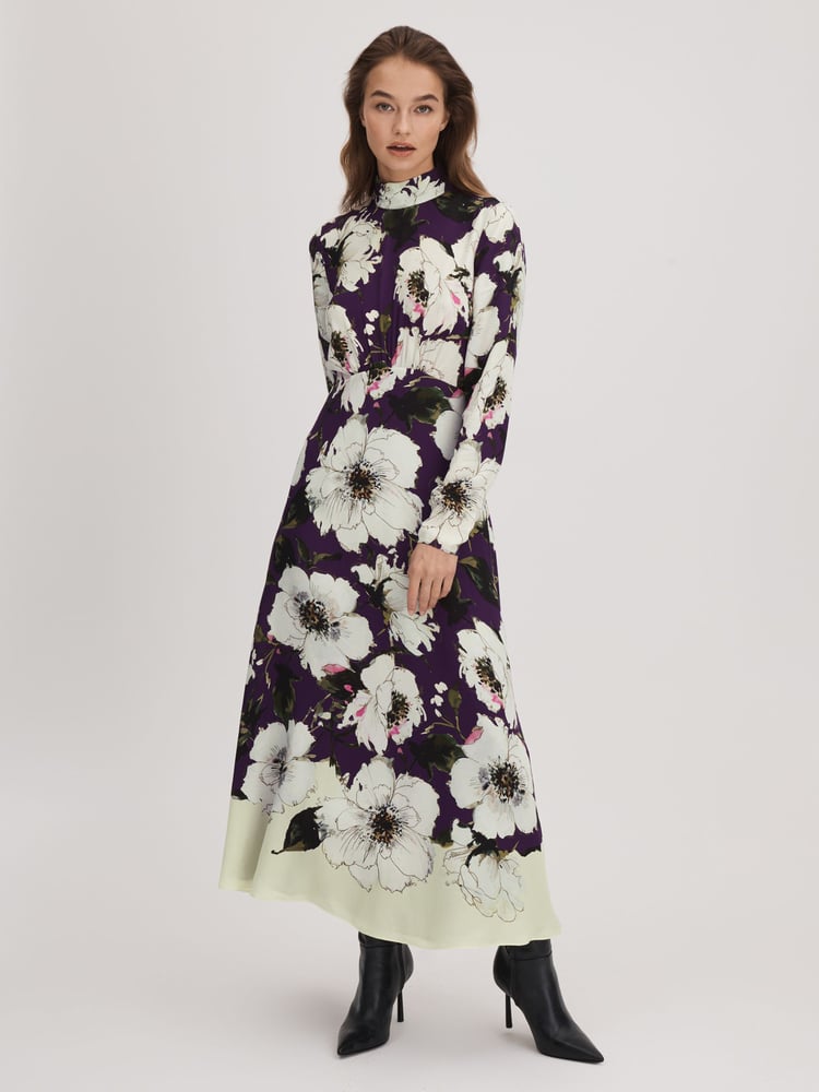 Florere Printed Zip Cuff Midi Dress - Image 1 of 7