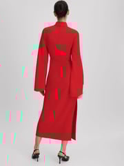 Reiss Red Katya Flute Sleeve Bodycon Midi Dress - Image 4 of 6