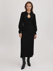 Florere Ribbed Blouson Sleeve Midi Dress - Image 1 of 5