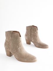 Mink Brown Extra Wide Fit Forever Comfort® Stitched Detail Ankle Western/Cowboy Leather Boots - Image 1 of 4
