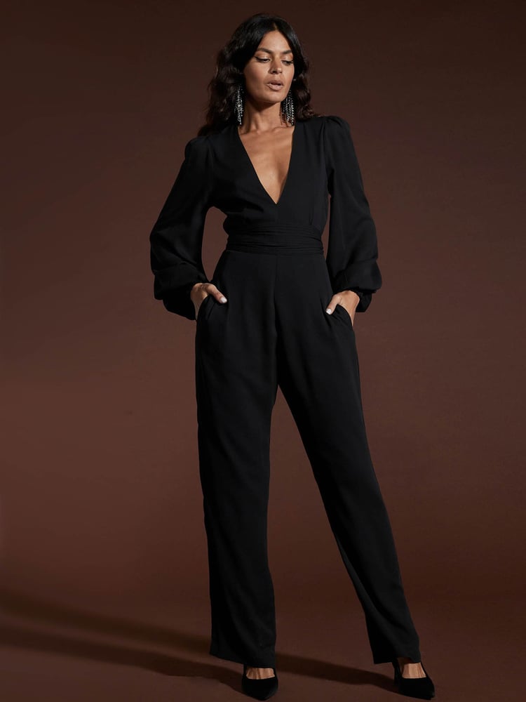 Dancing Leopard Holly Tie Waist Black Jumpsuit - Image 1 of 4