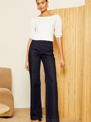 Love & Roses Ivory White Pointelle Scallop Neck Knitted Top - Image 4 of 4