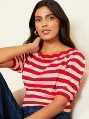 Love & Roses Red Pointelle Scallop Neck Knitted Top - Image 1 of 4