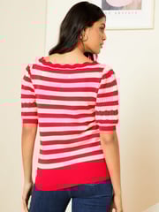 Love & Roses Red Pointelle Scallop Neck Knitted Top - Image 3 of 4
