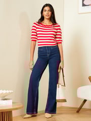 Love & Roses Red Pointelle Scallop Neck Knitted Top - Image 4 of 4