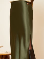 Love & Roses Khaki Green Satin Bias Cut Midaxi Skirt - Image 2 of 4