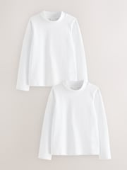 White 2 Pack Long Sleeve Cotton Stretch High Neck Tops (3-14yrs) - Image 1 of 4